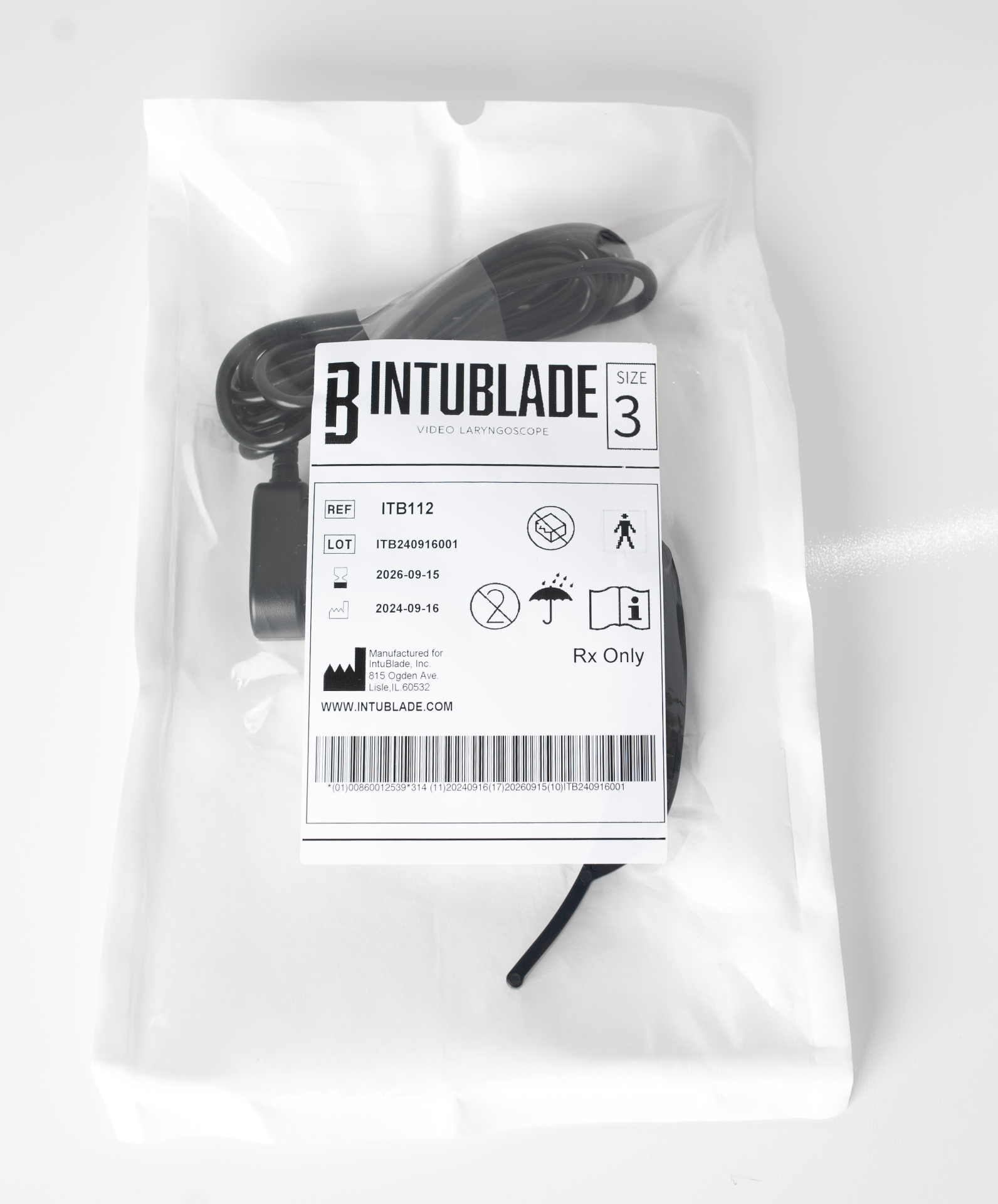 Sterile sealed IntuBlade pouch on a clean surface