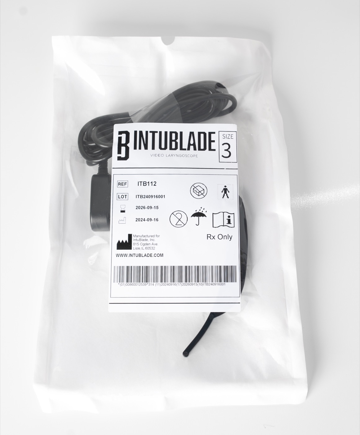 Packaged IntuBlade Macintosh Size 3 video laryngoscope